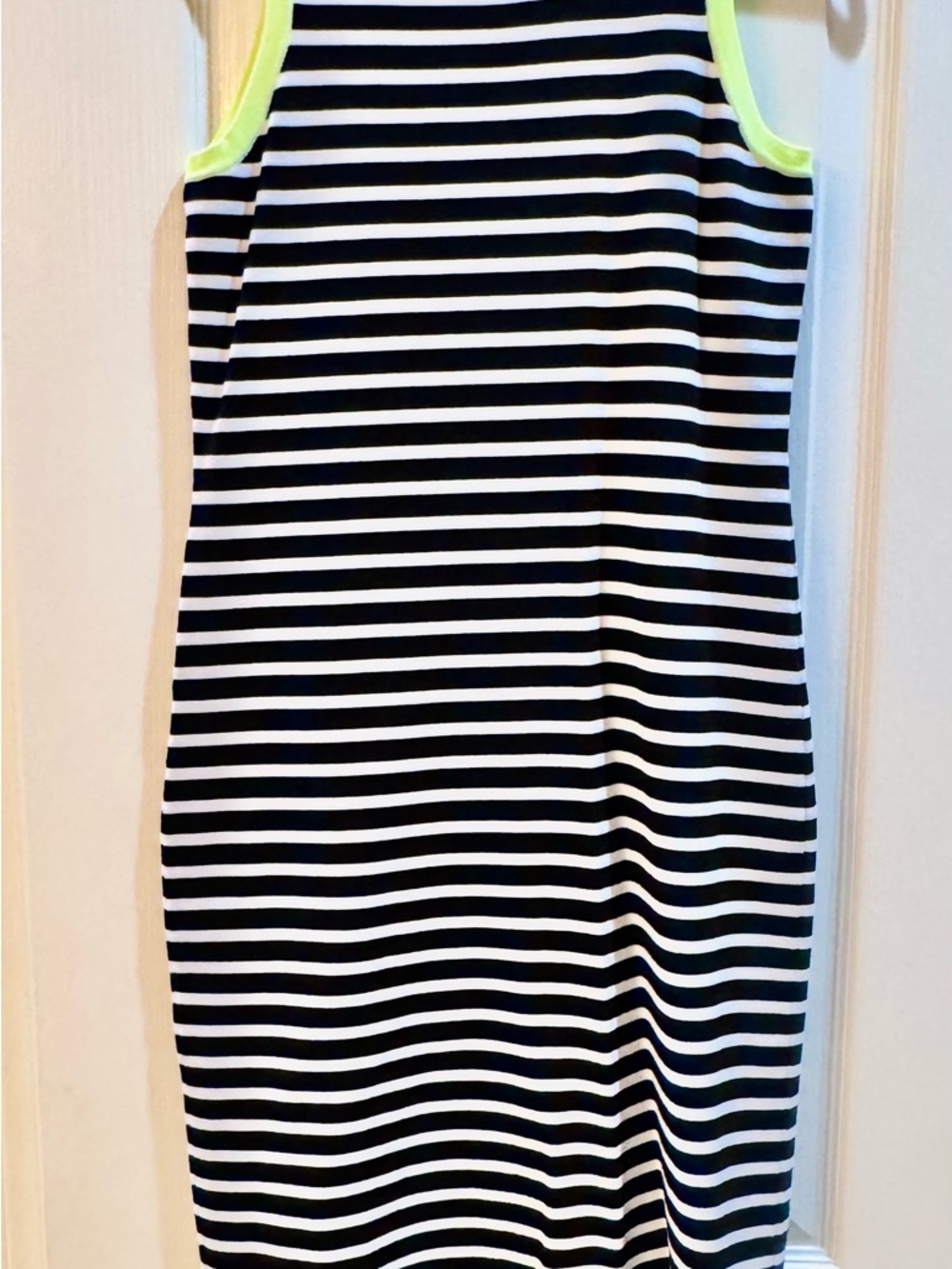 Michael Kors Black and White Striped Midi Dress with Neon Trim